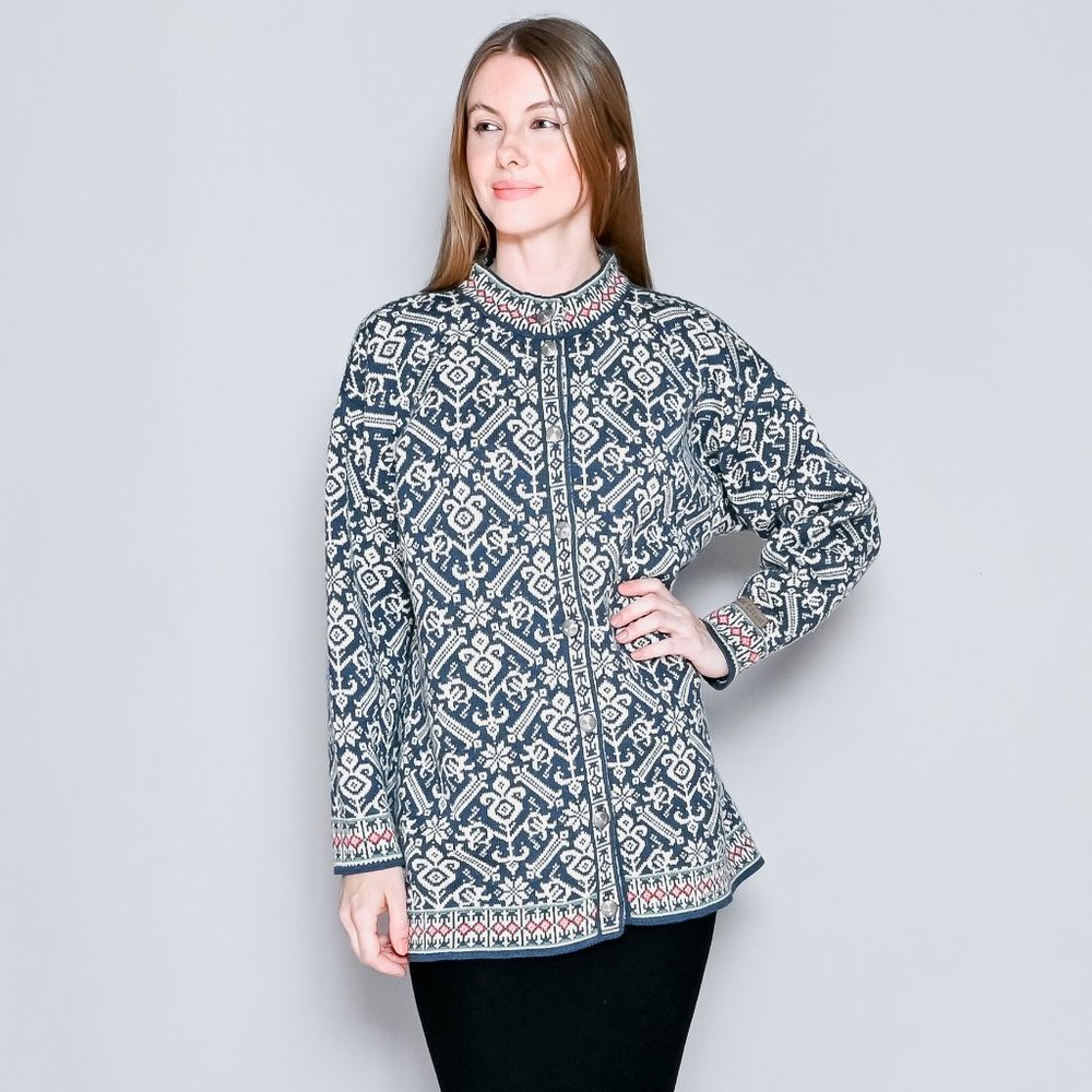 DALE OF NORWAY Wool Blue & White Knit Cardigan - Picture 7 of 9